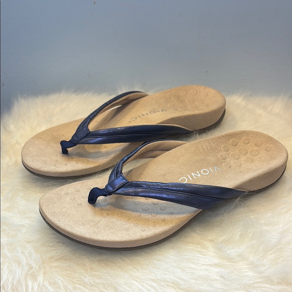 New! Vionic Raya Purple/Blue Tan Sandals with Ergonomic Design size 8.5 Wide - Picture 2 of 7